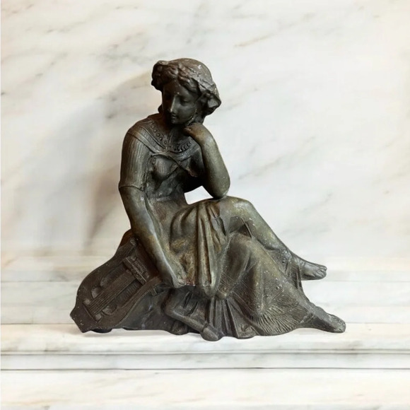1880s Victorian Art Nouveau Sculpture of Muse with Harp - Picture 3 of 9